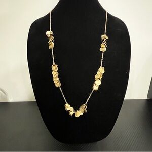 Gold Tone Flat Sequin Leaf Long Necklace